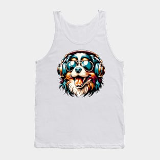 Tibetan Spaniel Smiling DJ in Bright Japanese Style Tank Top